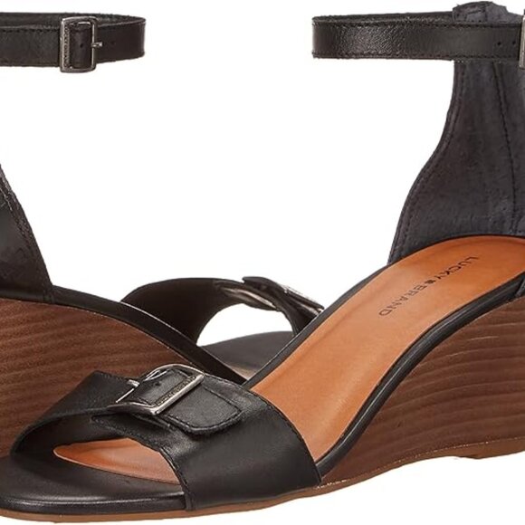 Lucky Brand Jodella Wedge Sandal Black Leather - Picture 2 of 8